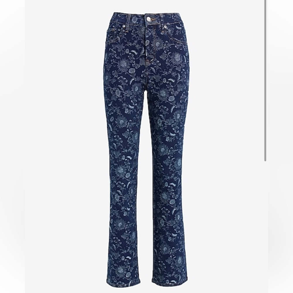 Express jeans floral straight leg high rise western boho 8